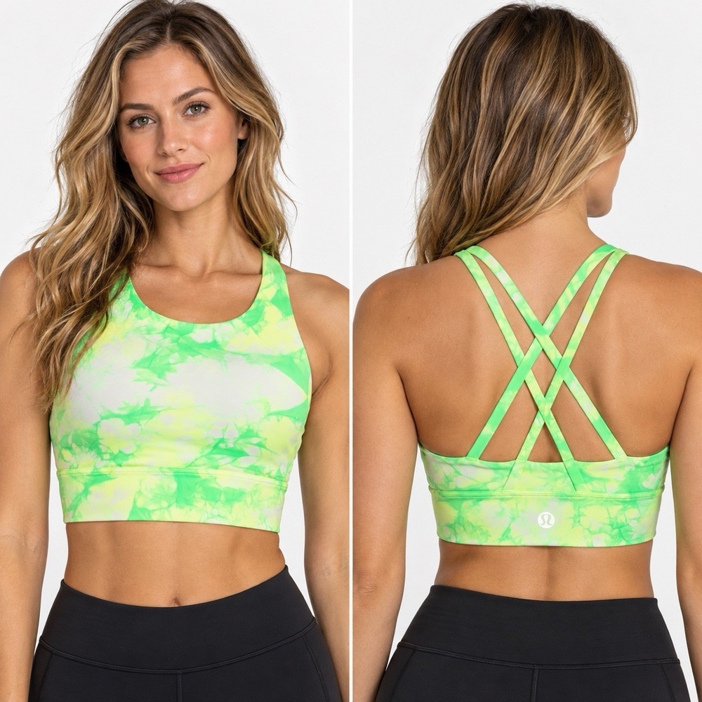 Lululemon Energy Bra High Neck Long Line Shibori Green Tie Dye Medium Support 4